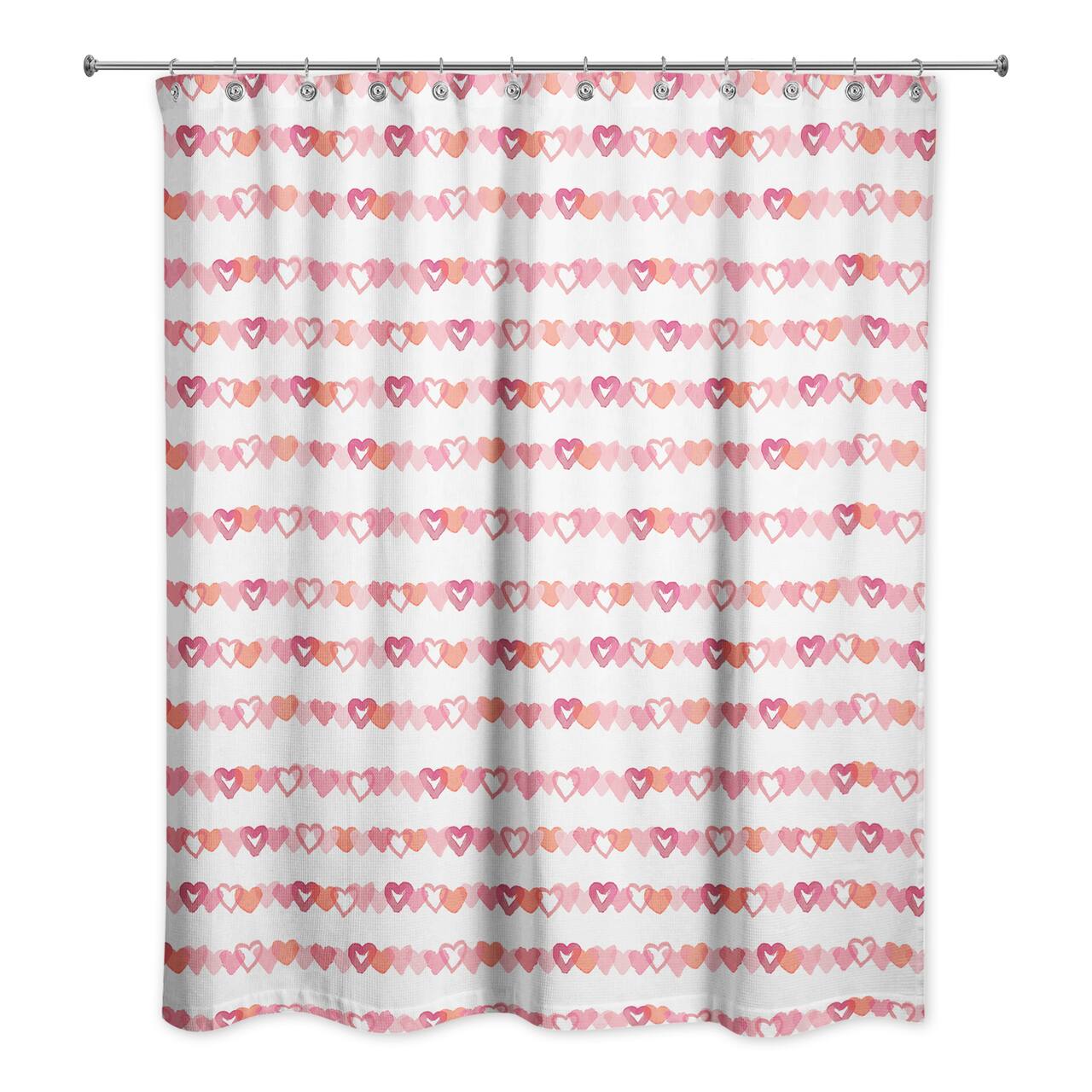 Watercolor Heart Stripes 71" x 74" Shower Curtain
